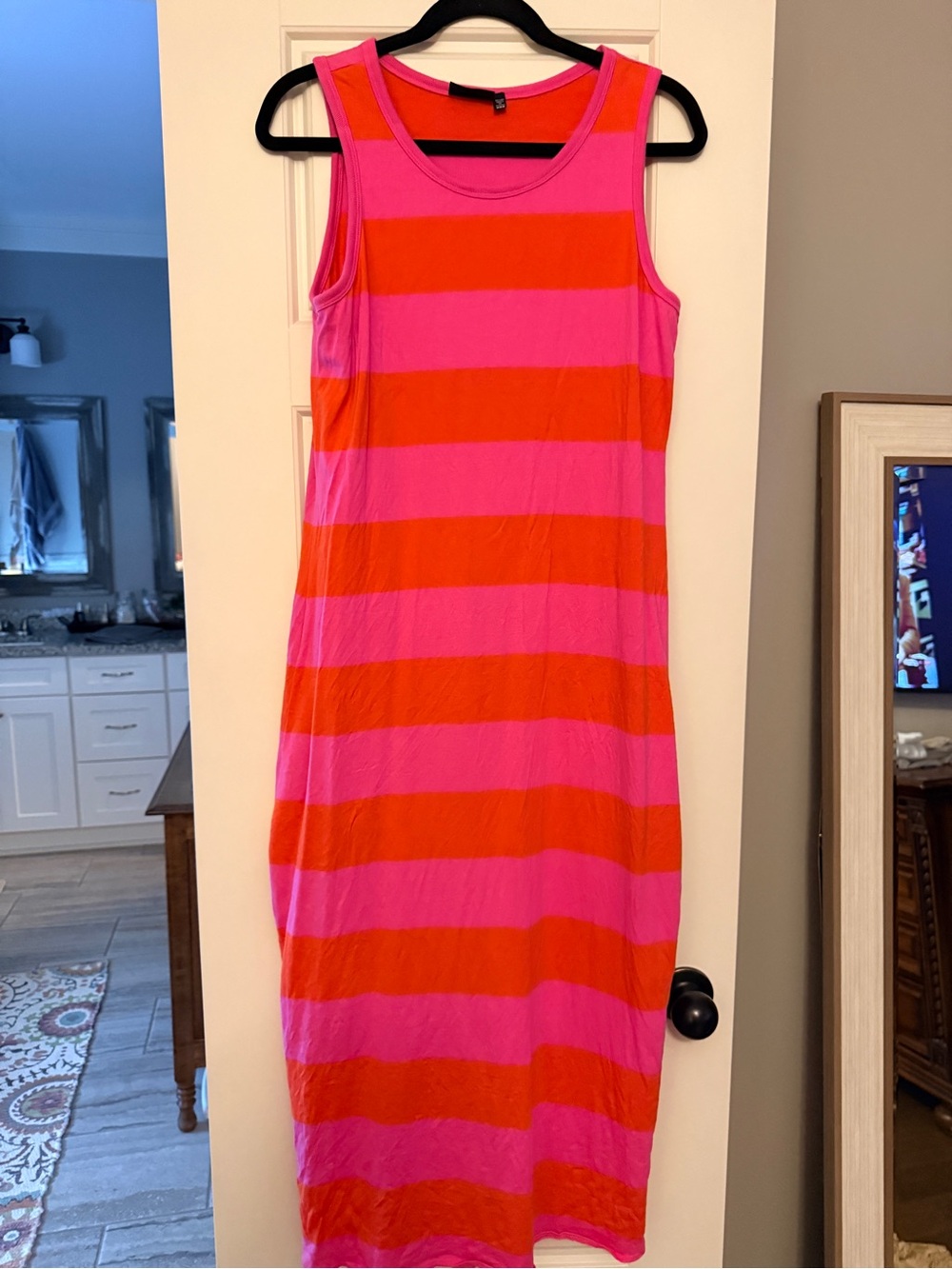 RD Style Pink and Red Striped Midi Tank Dress